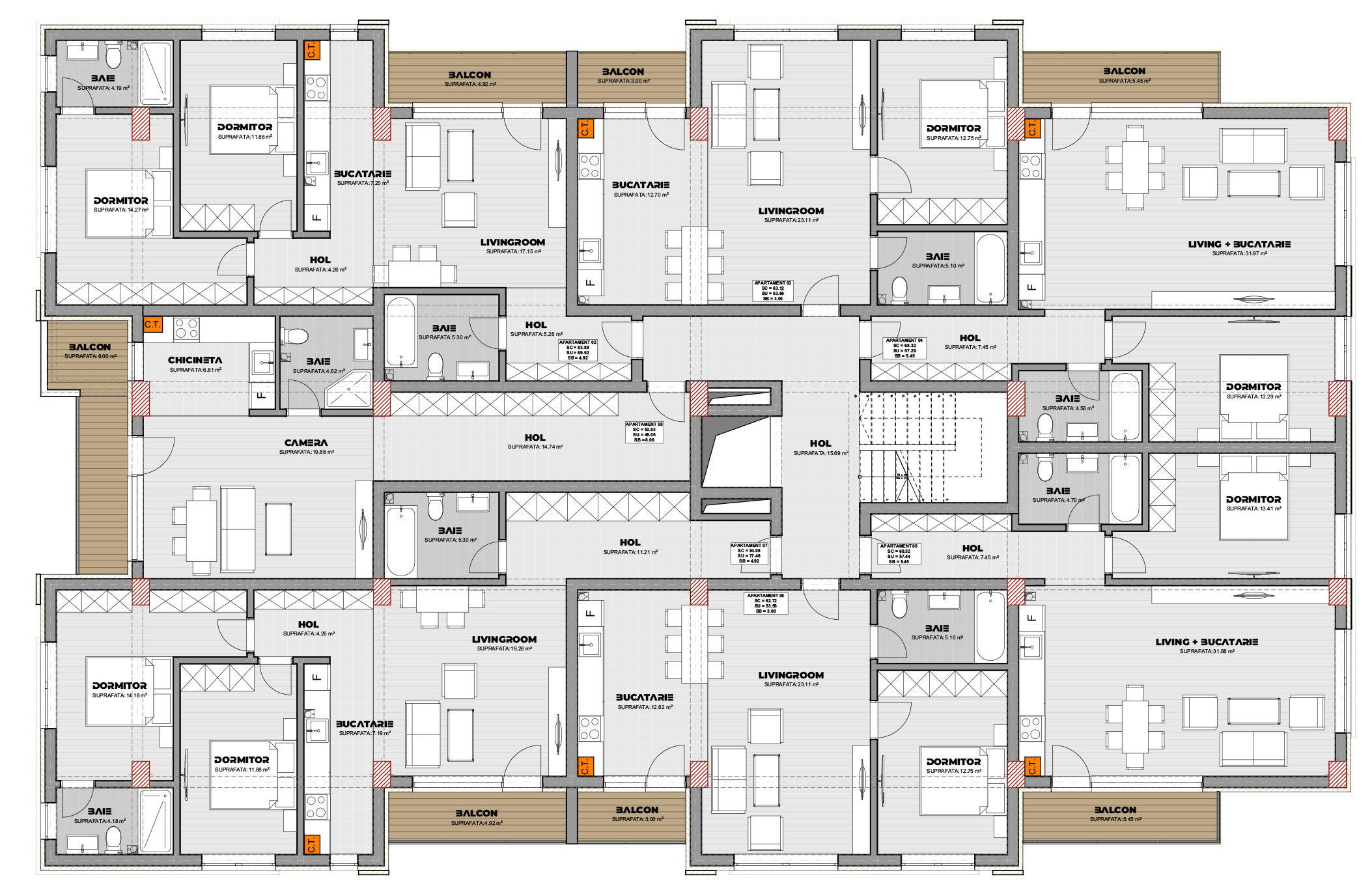 proiect bloc P+4E EF Architecture