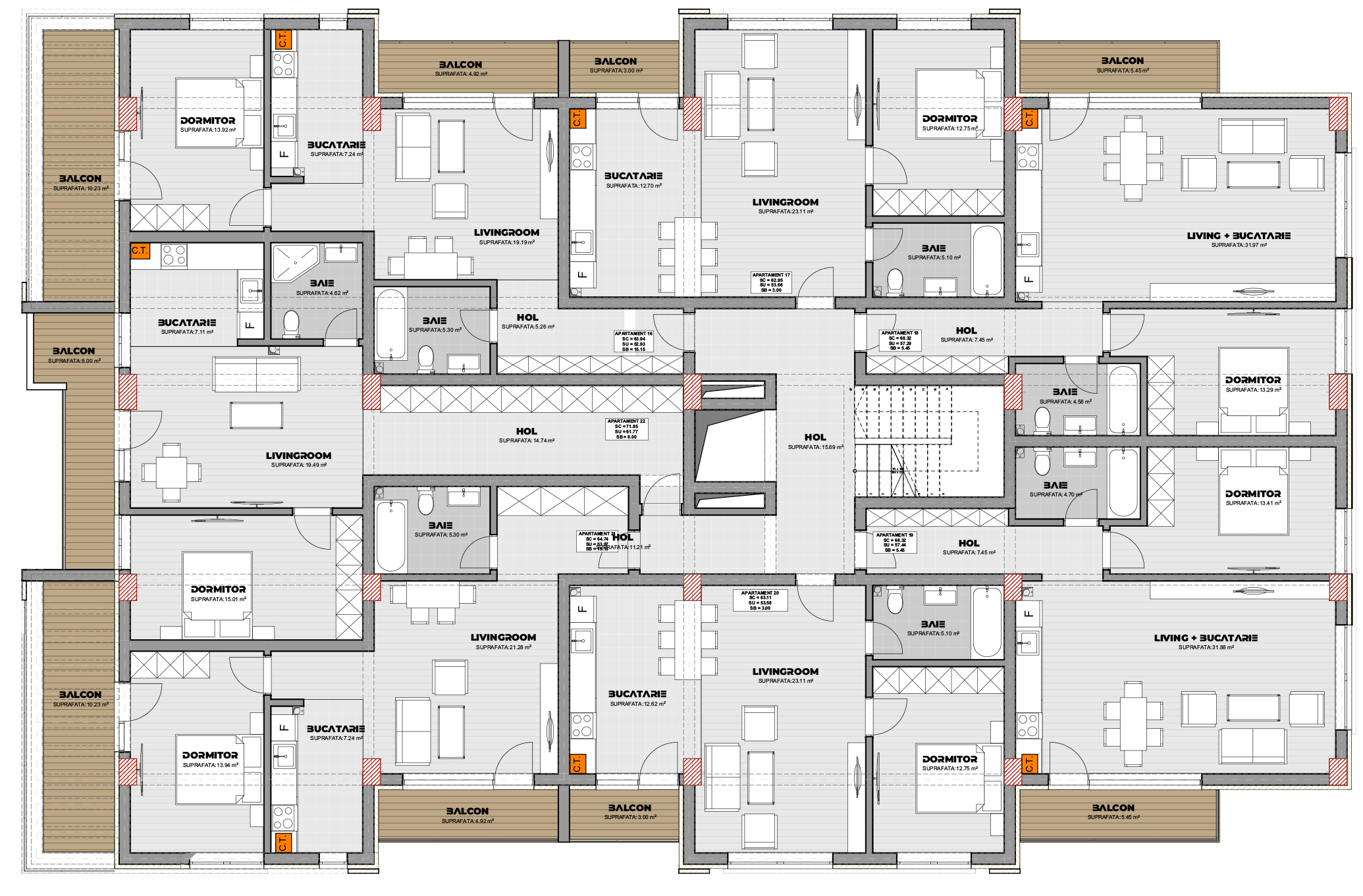 proiect bloc P+4E EF Architecture